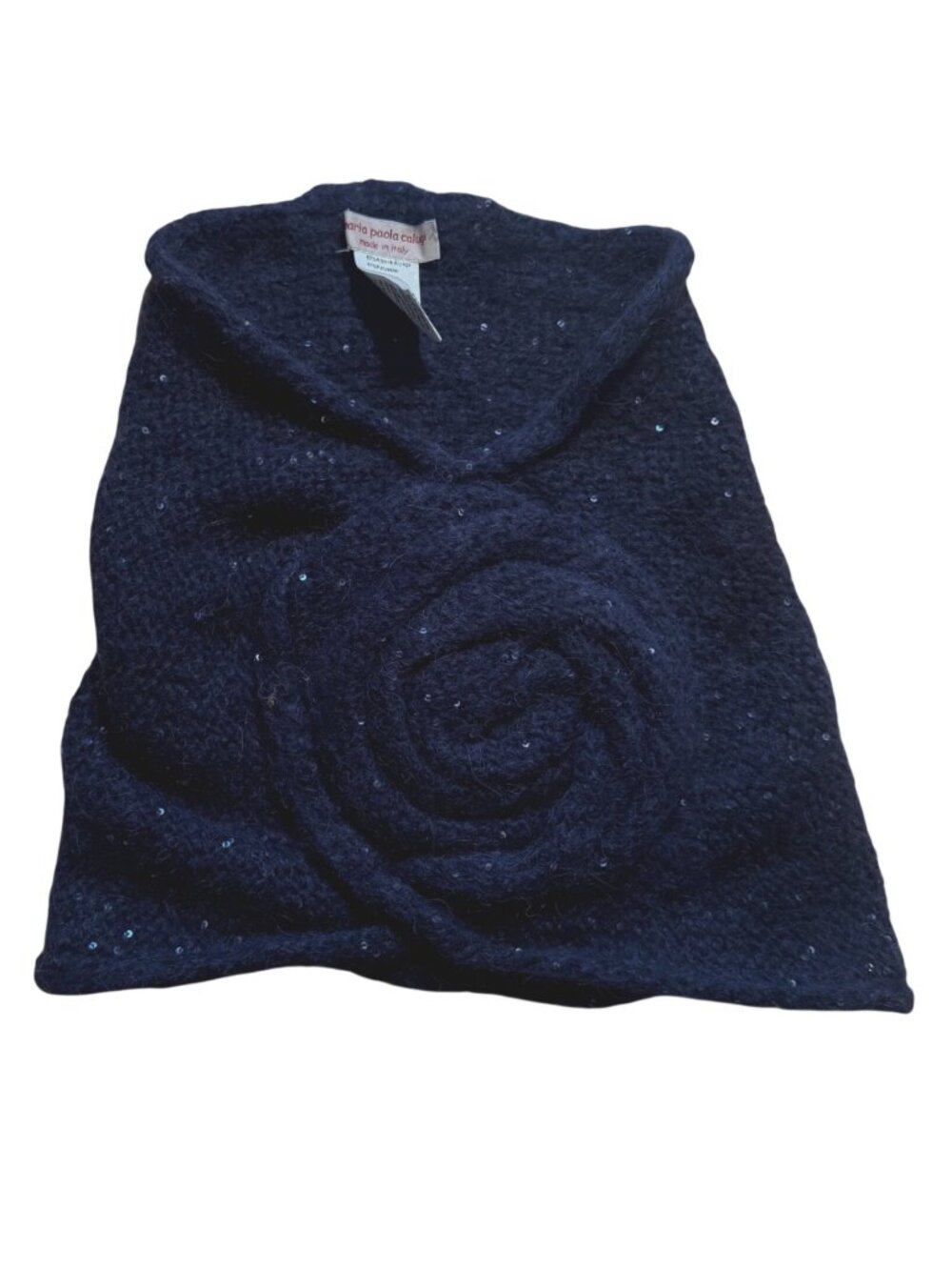 Maria Paola Calugi Navy Alpaca Blend Knit Cowl With Sequin Details Made In Italy